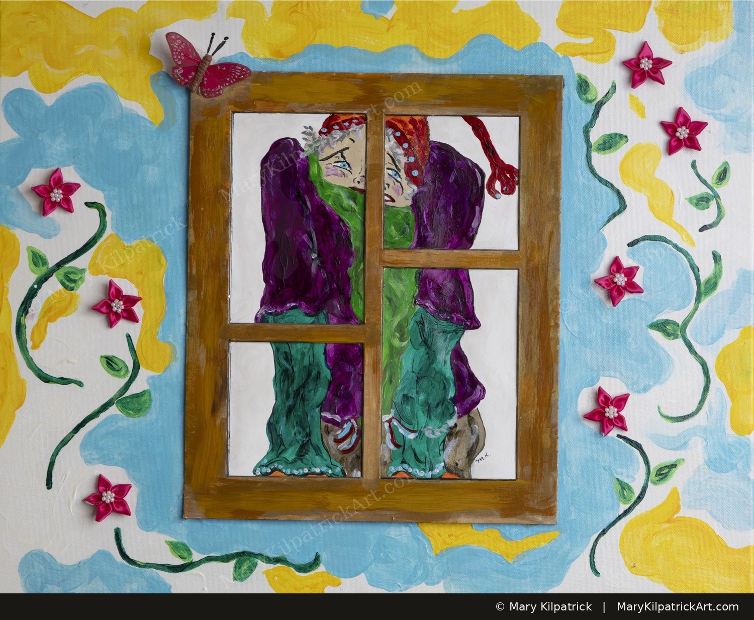 Original figurative painting 'Covid' by Mary Kilpatrick — Acrylic on wood, 20 × 16 in