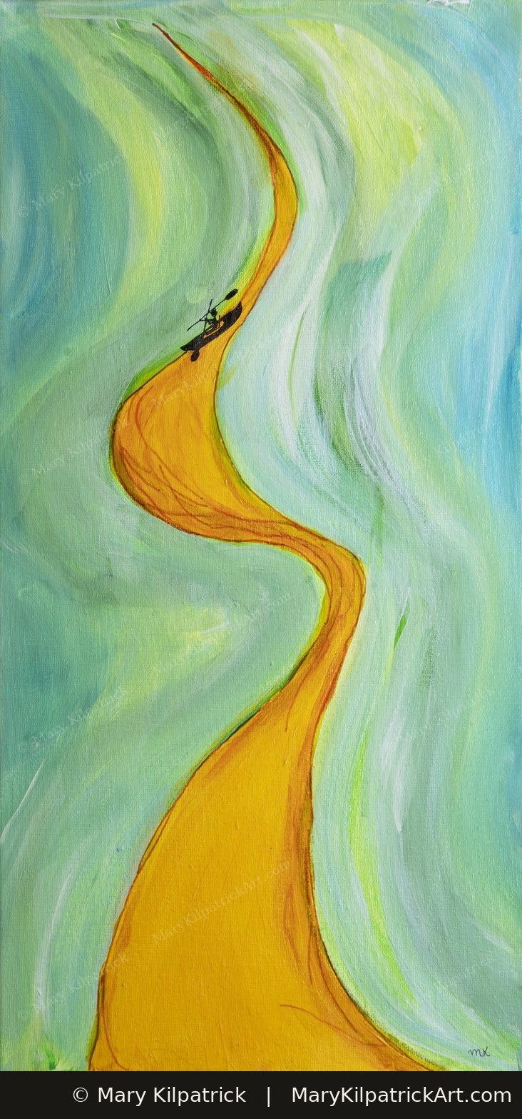 Original figurative painting 'Journey' by Mary Kilpatrick — Acrylic on canvas, 20 × 10 in
